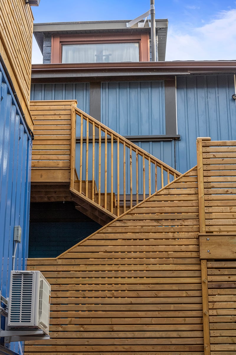 Shipping Container Addition Wood Deck Stairs