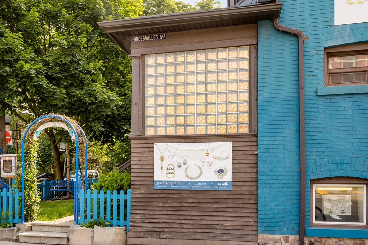 Toronto Shipping Container Wood and Glass Block Entrance Exterior