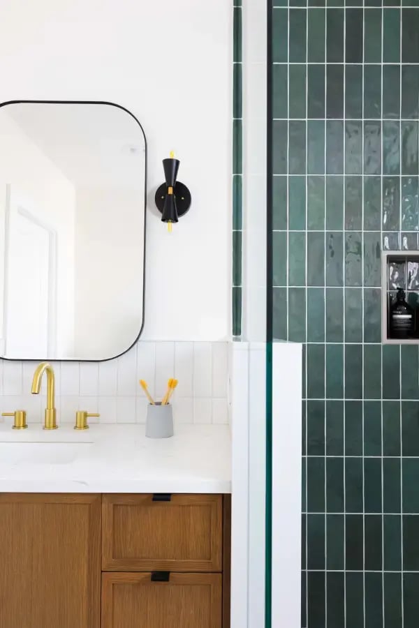 Toronto updated bathroom with green tile